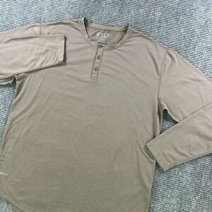 BYLT Premium Basics Drop Cut Long Sleeve Henley Mens XL Brown Athleisure Workout